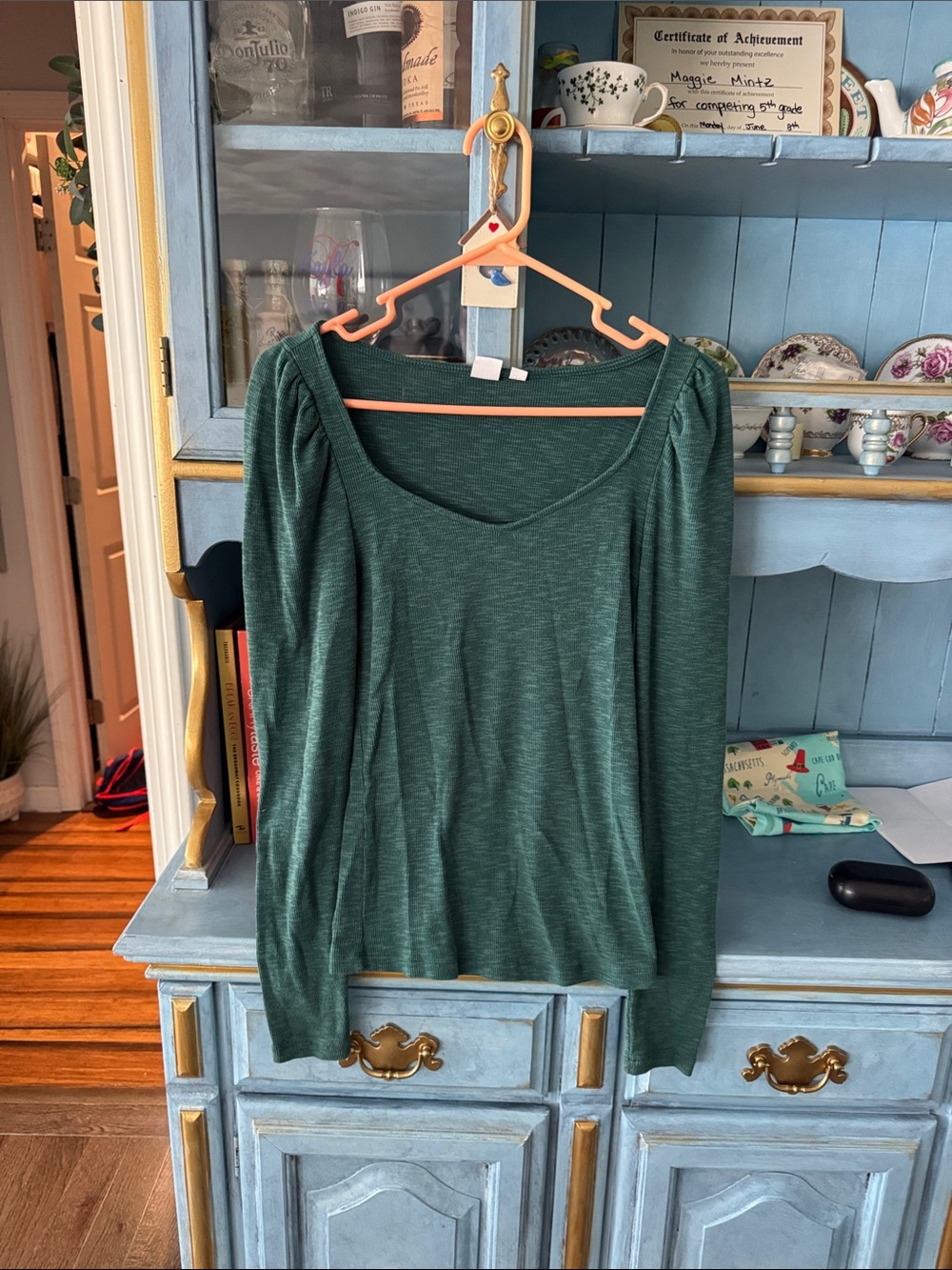 GAP Forest Green Scoop Neck Long Sleeve Top